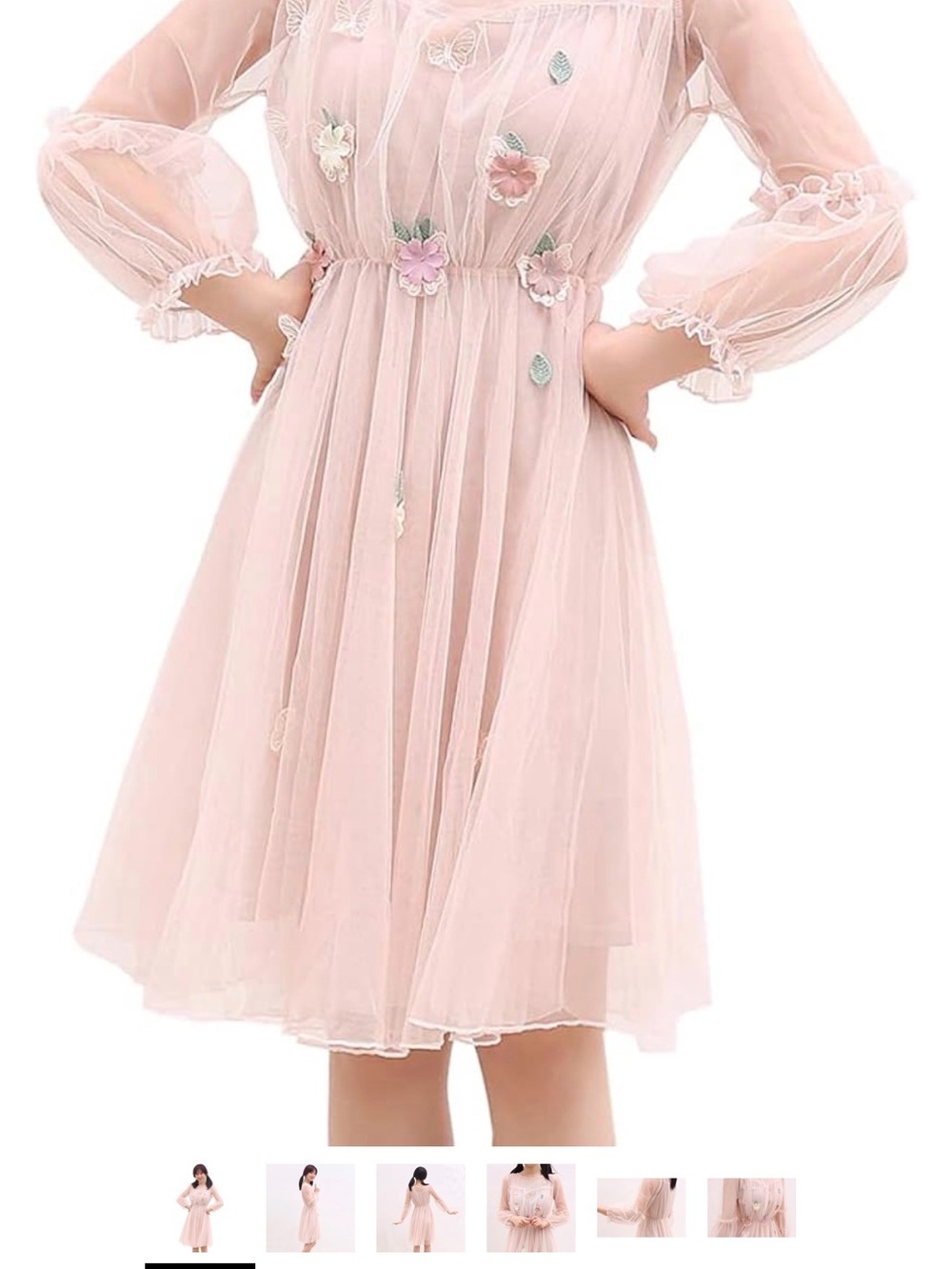 Sheer Pink Floral Appliqué A-Line Dress
